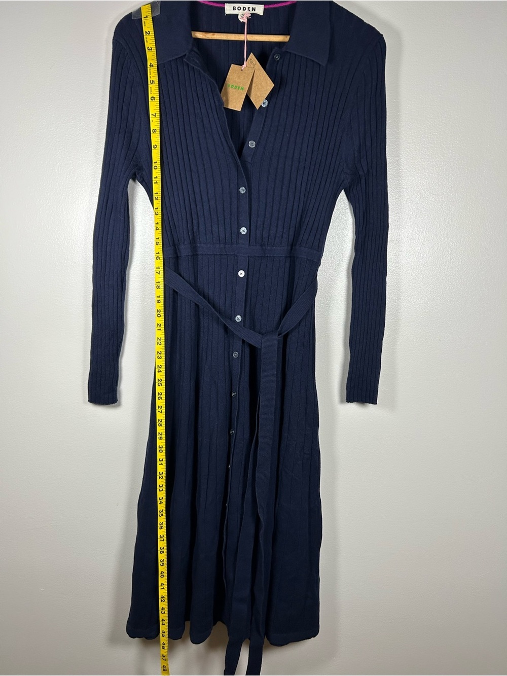 Boden Rachel Ribbed Long Sleeve Navy Button-Front Knit Dress Shirtdress - Picture 14 of 14